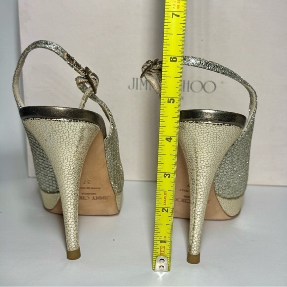 JIMMY CHOO CLUE GLITTER SLINGBACK PLATFORM PEEP TOE HIGH HEEL PUMPS SANDAL 37 - Picture 13 of 16